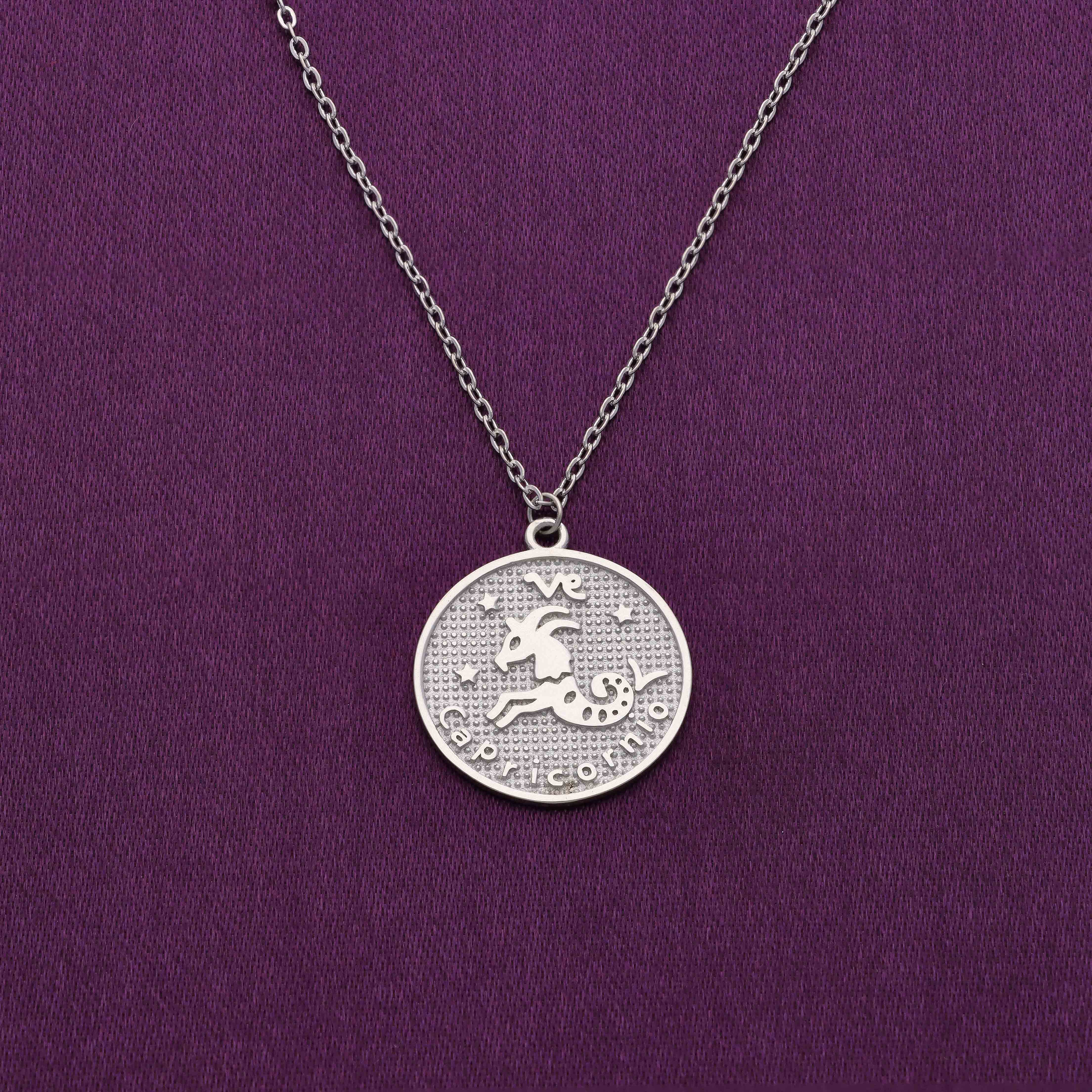 Minimalistic Zodiac Engraved Disc Silver Chain Necklace - Image 21