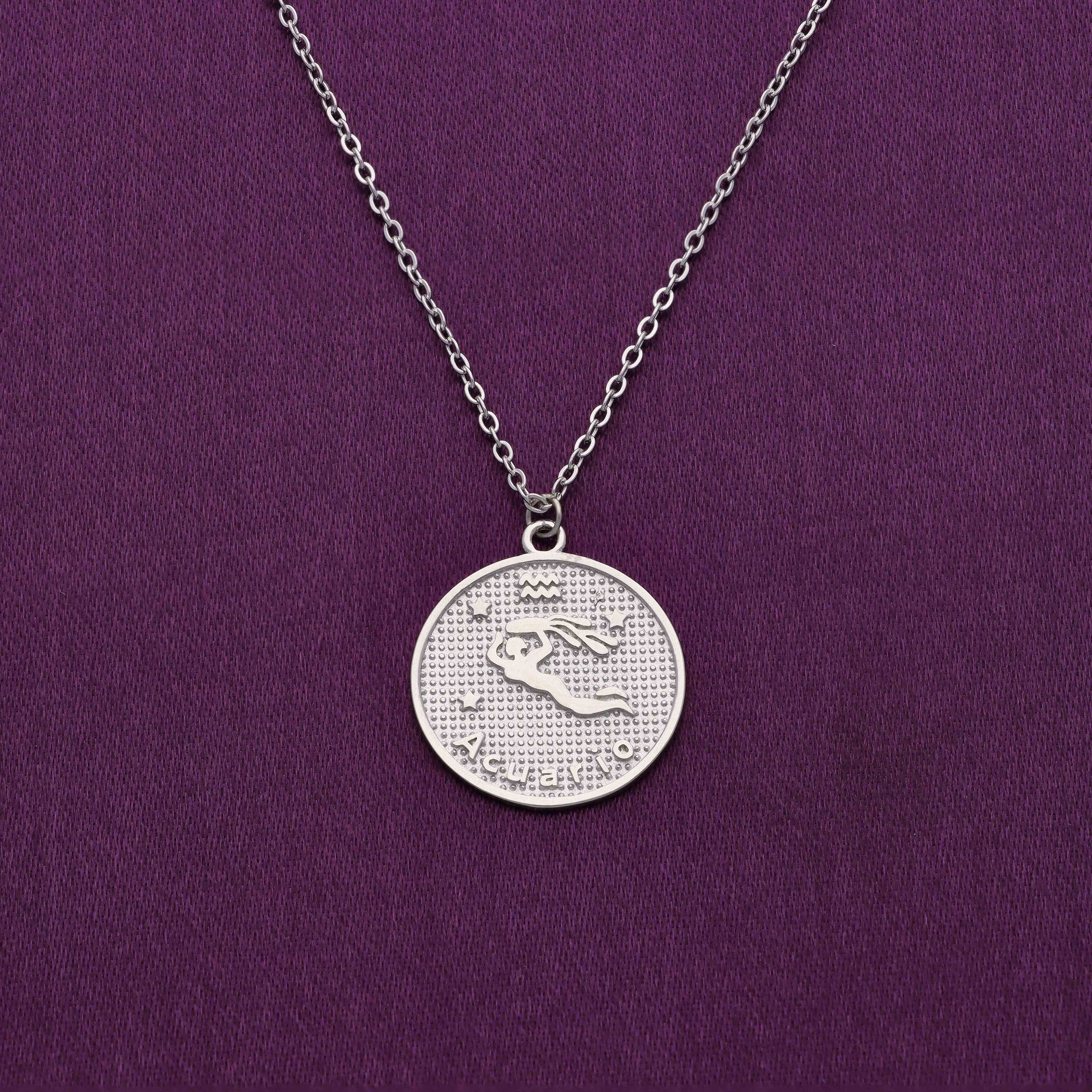 Minimalistic Zodiac Engraved Disc Silver Chain Necklace - Image 23