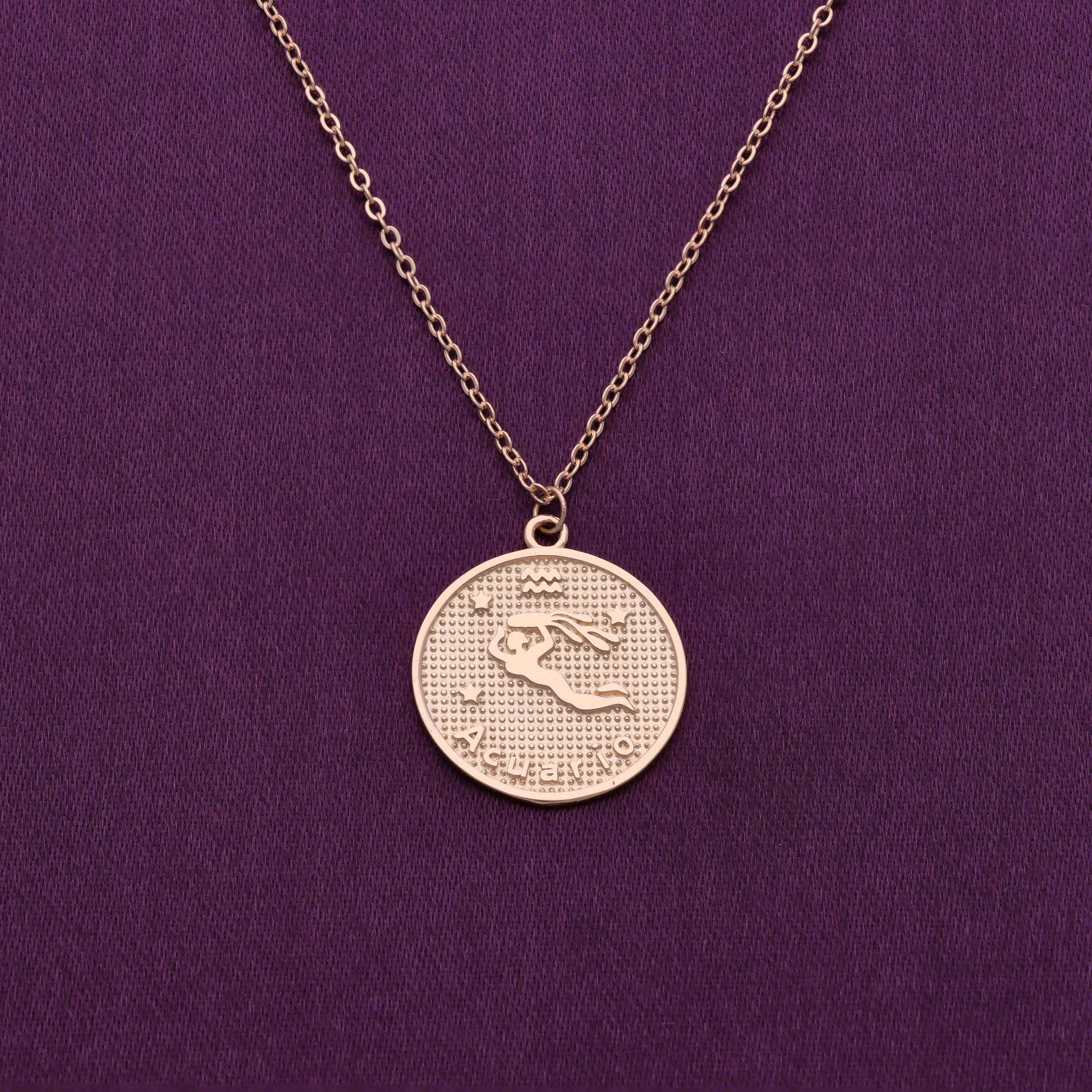 Minimalistic Zodiac Engraved Disc Silver Chain Necklace - Image 24