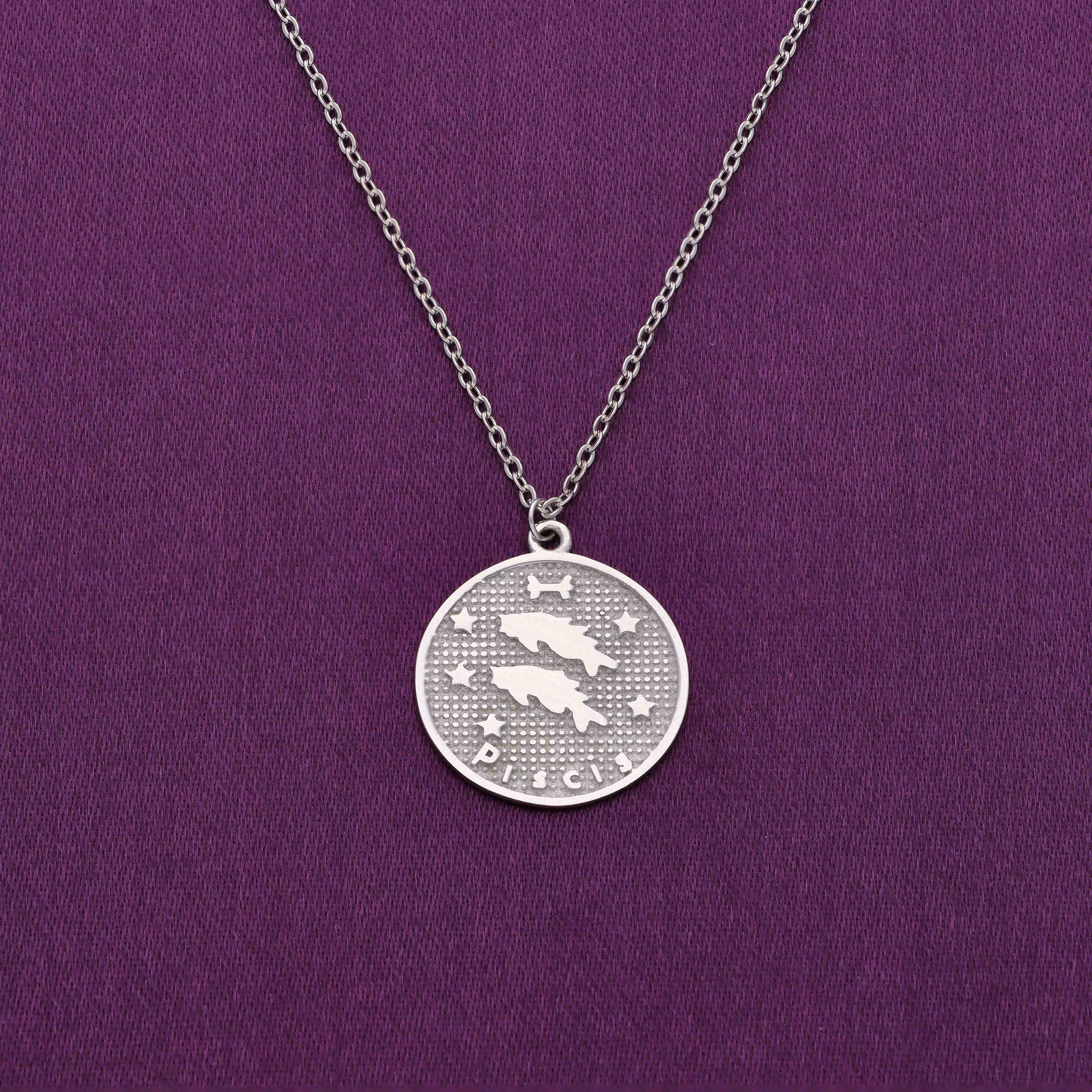 Minimalistic Zodiac Engraved Disc Silver Chain Necklace - Image 25