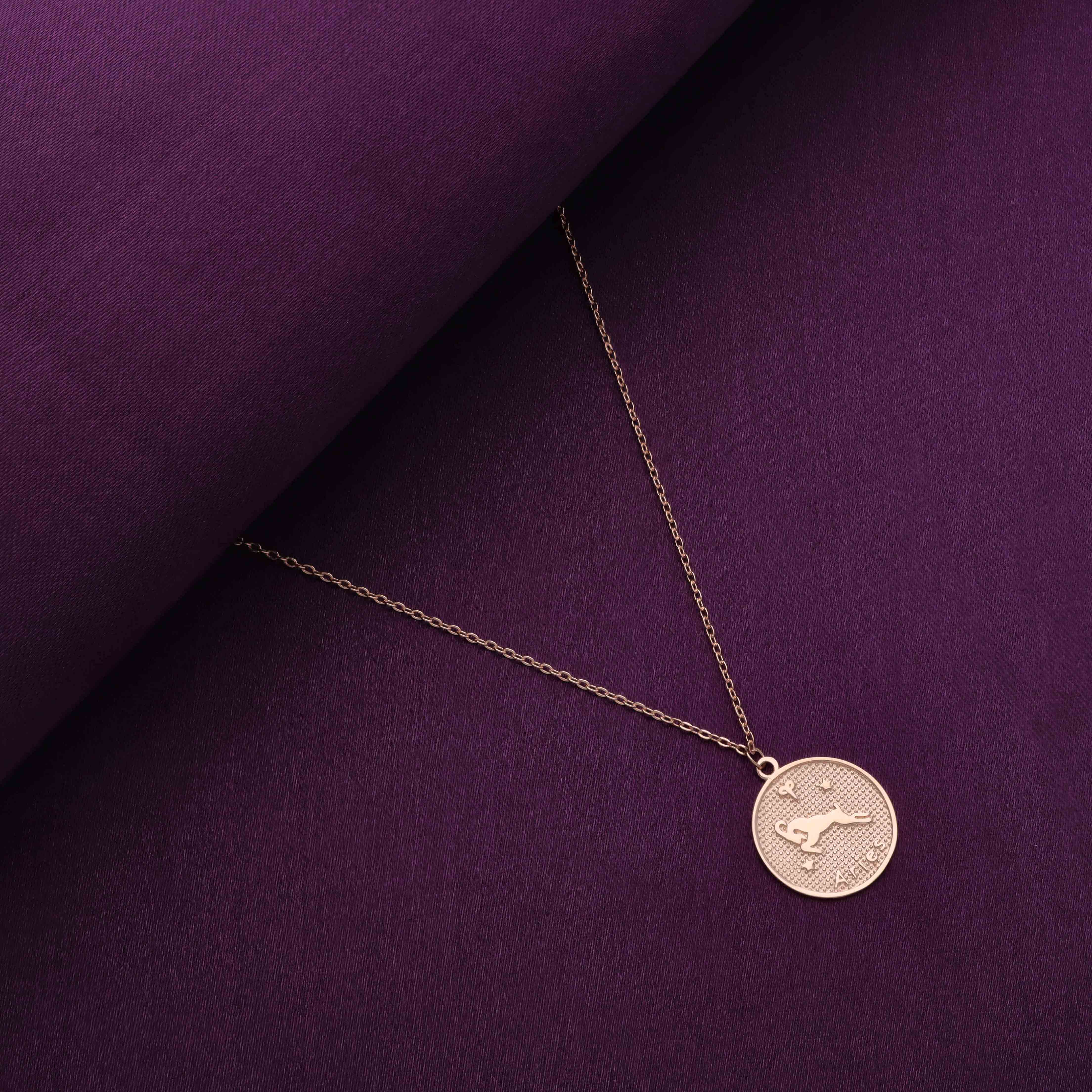 Minimalistic Zodiac Engraved Disc Silver Chain Necklace - Image 3