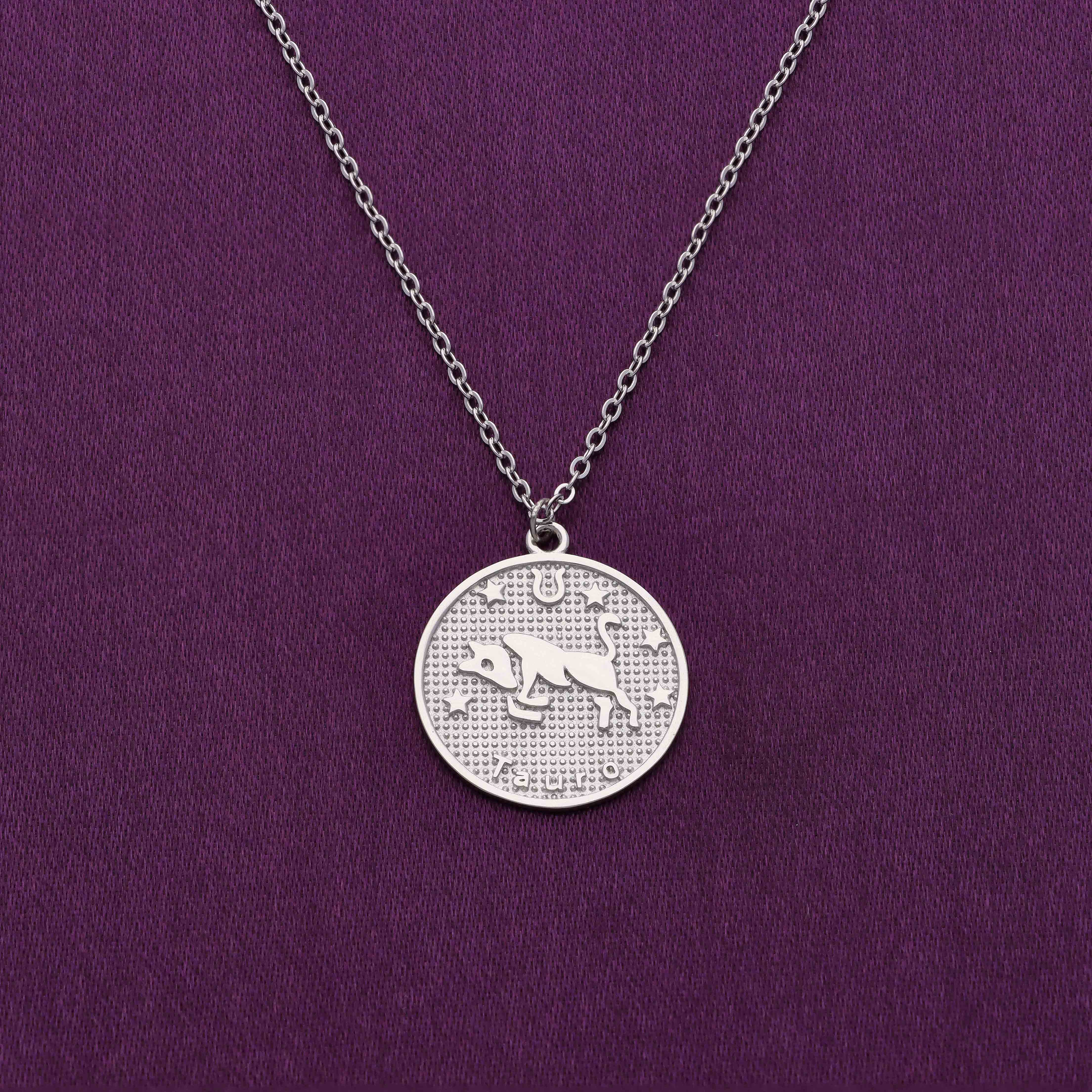 Minimalistic Zodiac Engraved Disc Silver Chain Necklace - Image 5