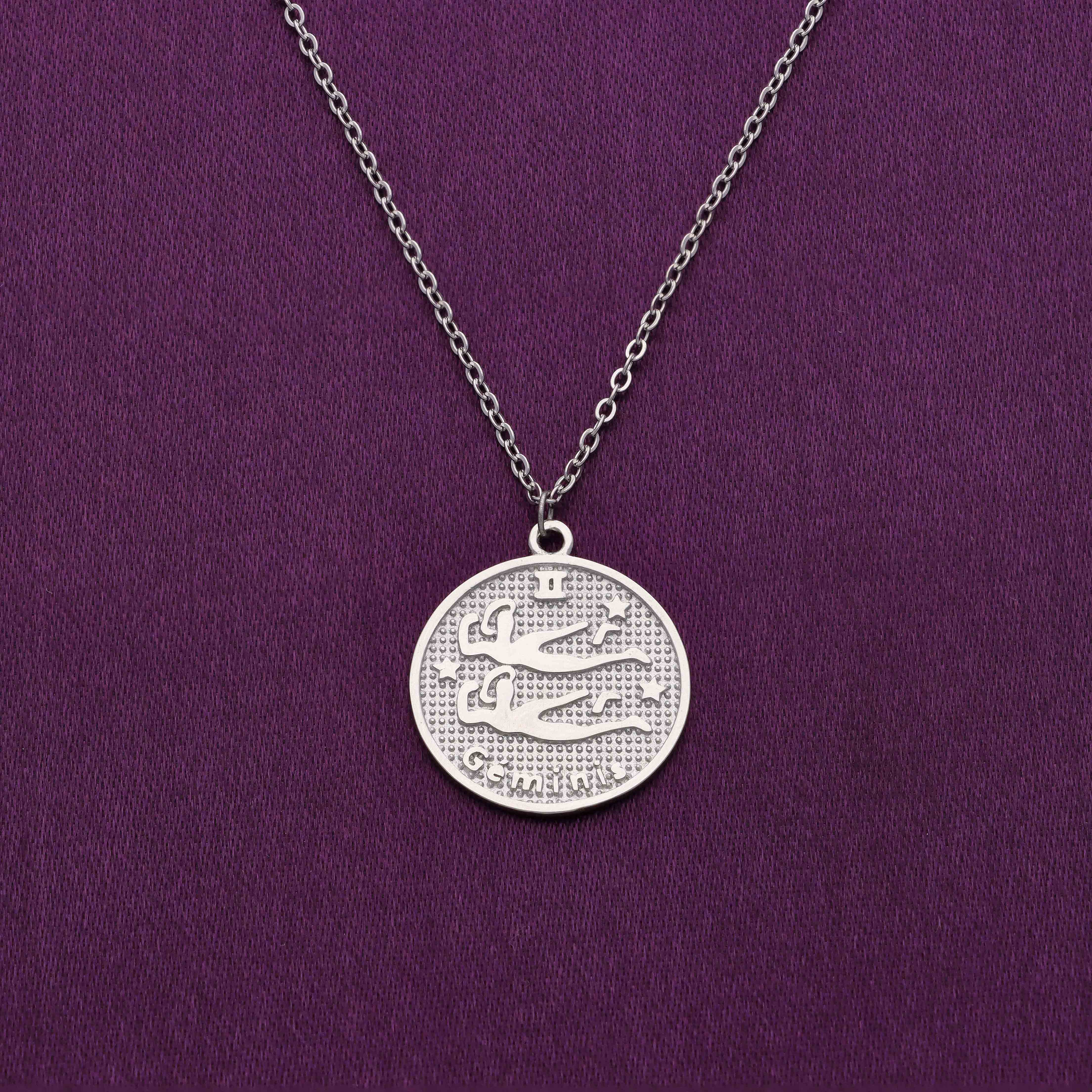 Minimalistic Zodiac Engraved Disc Silver Chain Necklace - Image 7