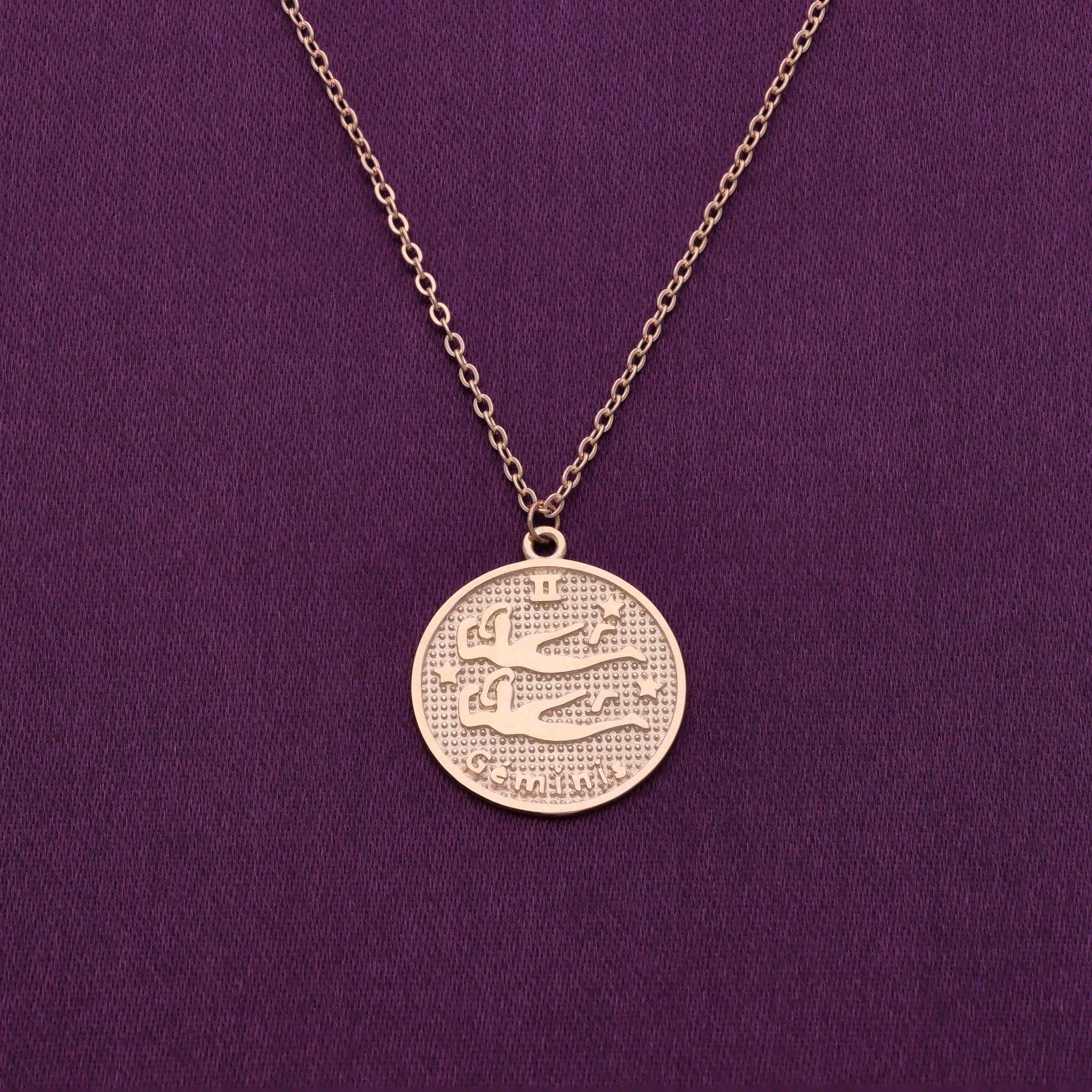 Minimalistic Zodiac Engraved Disc Silver Chain Necklace - Image 8