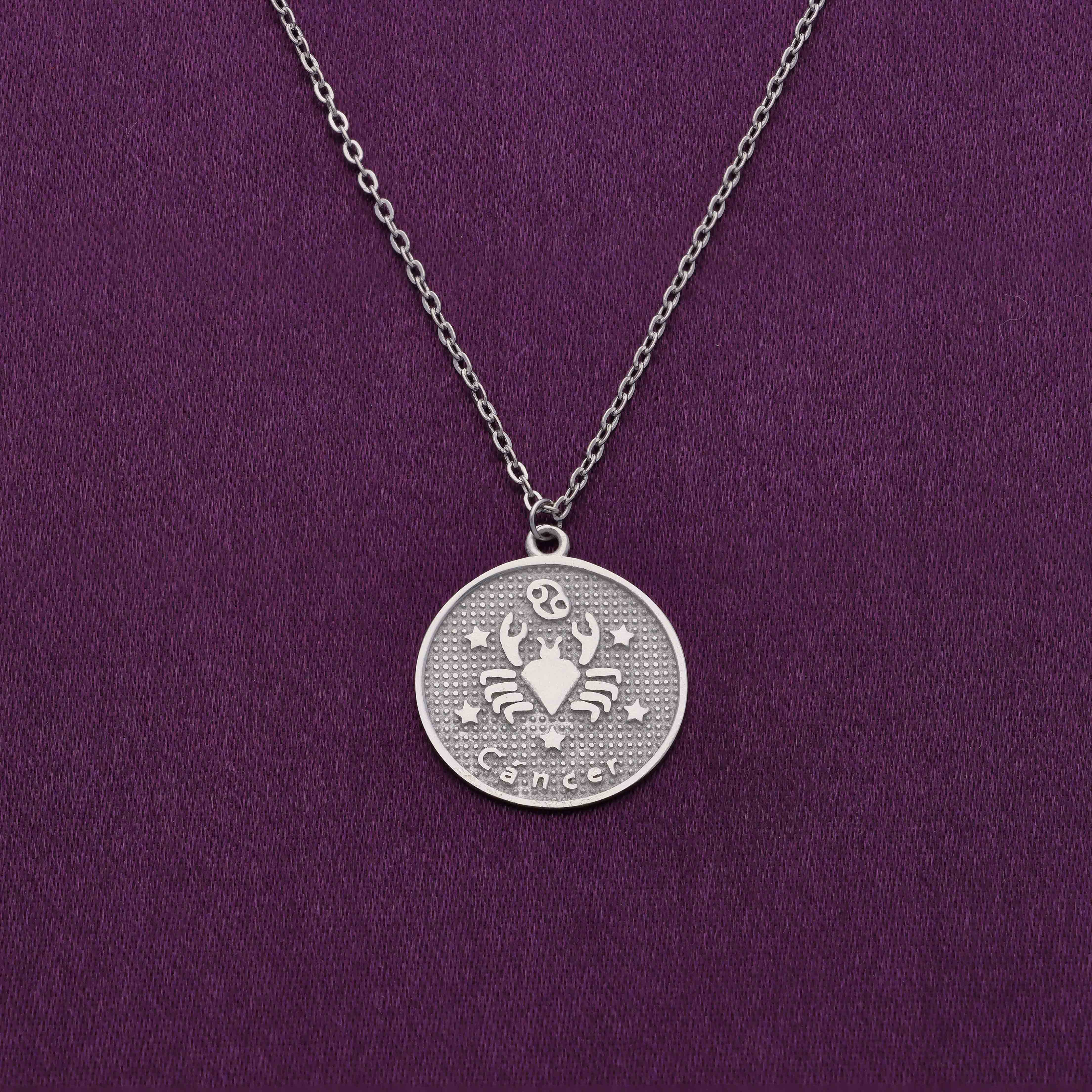 Minimalistic Zodiac Engraved Disc Silver Chain Necklace - Image 9